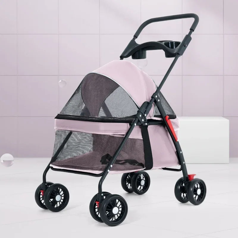 Pet Stroller Lightweight Folding Universal Wheel Cat Dog Travel Breathable Pet Stroller Outdoor Stroller for Small Medium Pets