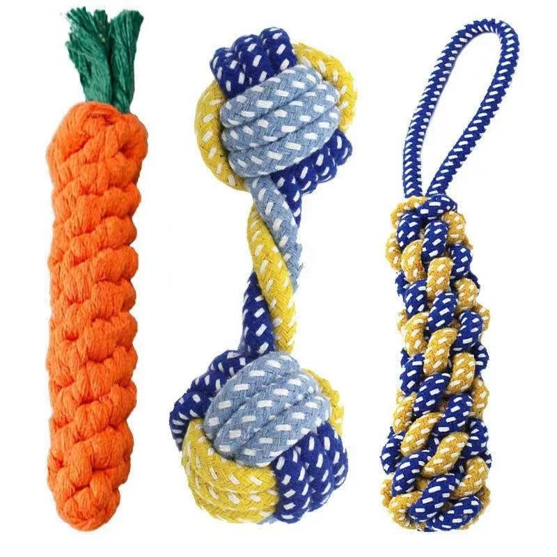 1PC Dog Toy Carrot Knot Rope Ball Cotton Rope Dumbbell Puppy Cleaning Teeth Chew Toy Durable Braided Bite