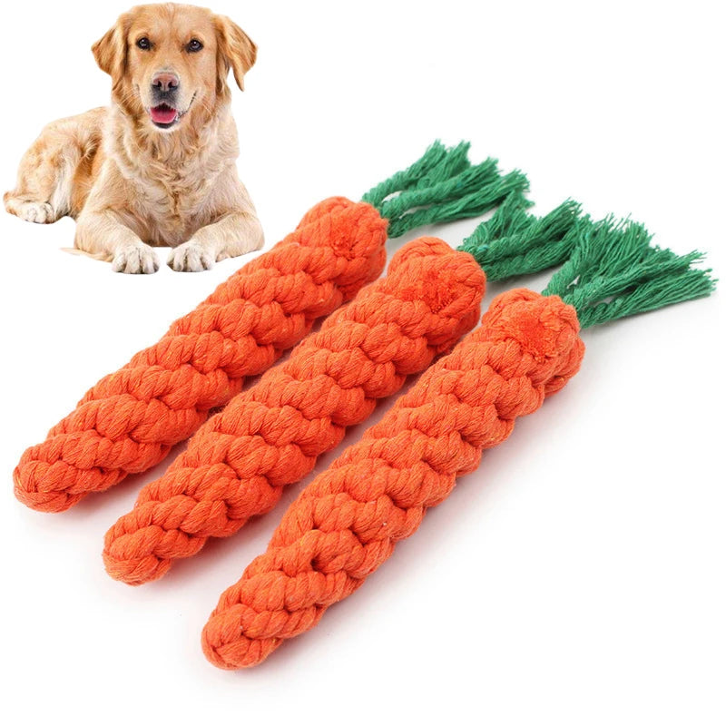 1PC Dog Toy Carrot Knot Rope Ball Cotton Rope Dumbbell Puppy Cleaning Teeth Chew Toy Durable Braided Bite