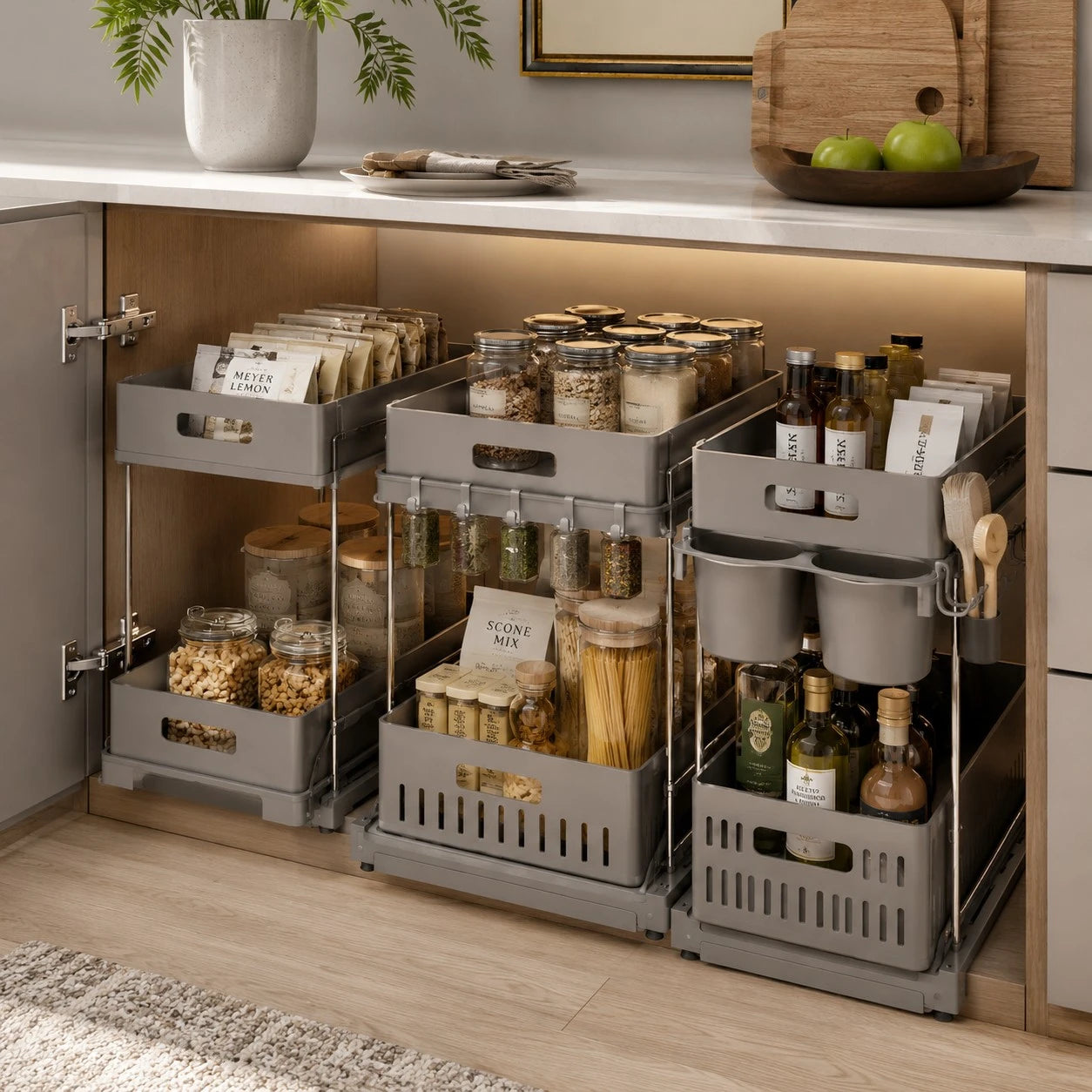 Ziqo 2-Tier Slide-Out Under Sink Storage Rack & Cabinet Organizer Set