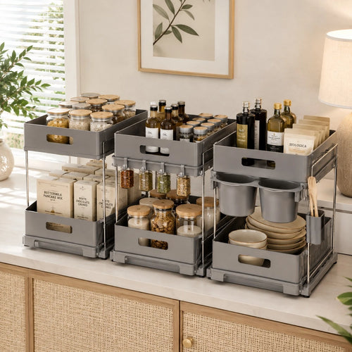 Ziqo 2-Tier Slide-Out Under Sink Storage Rack & Cabinet Organizer Set