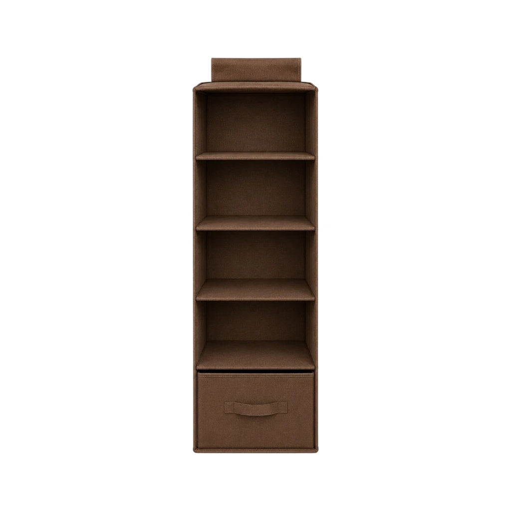 Ziqo 5-Shelf Hanging Closet Organizer with Drawer - Brown Wardrobe Storage Shelves
