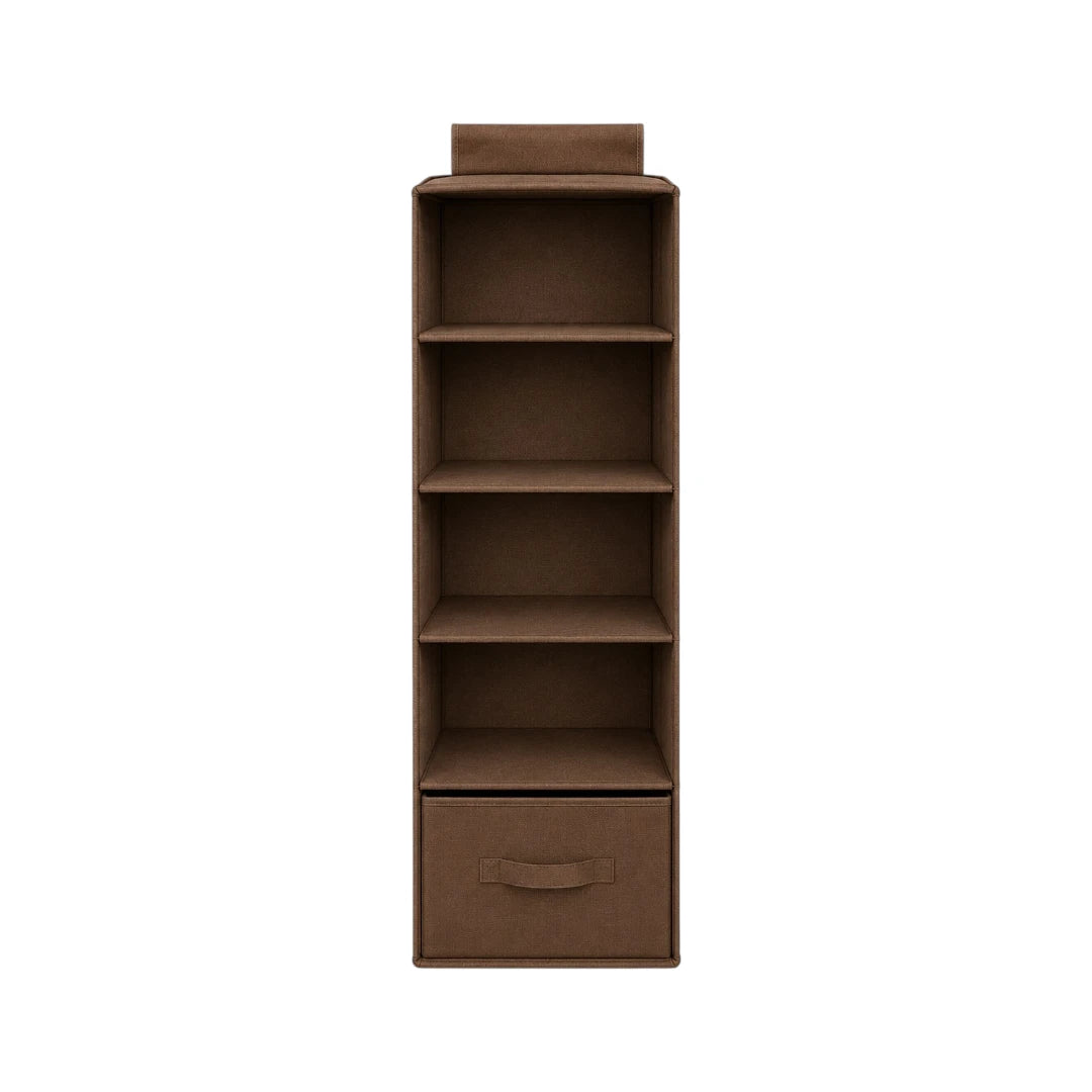 Ziqo 5-Shelf Hanging Closet Organizer with Drawer - Brown Wardrobe Storage Shelves