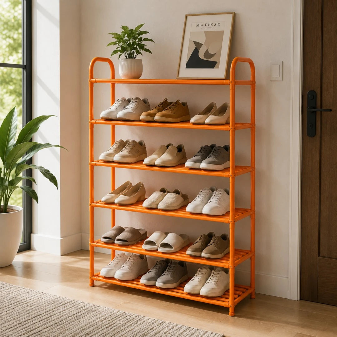 Ziqo 6-Tier Large Shoe Rack Organizer - Orange Multi-Layer Vertical Footwear Stand