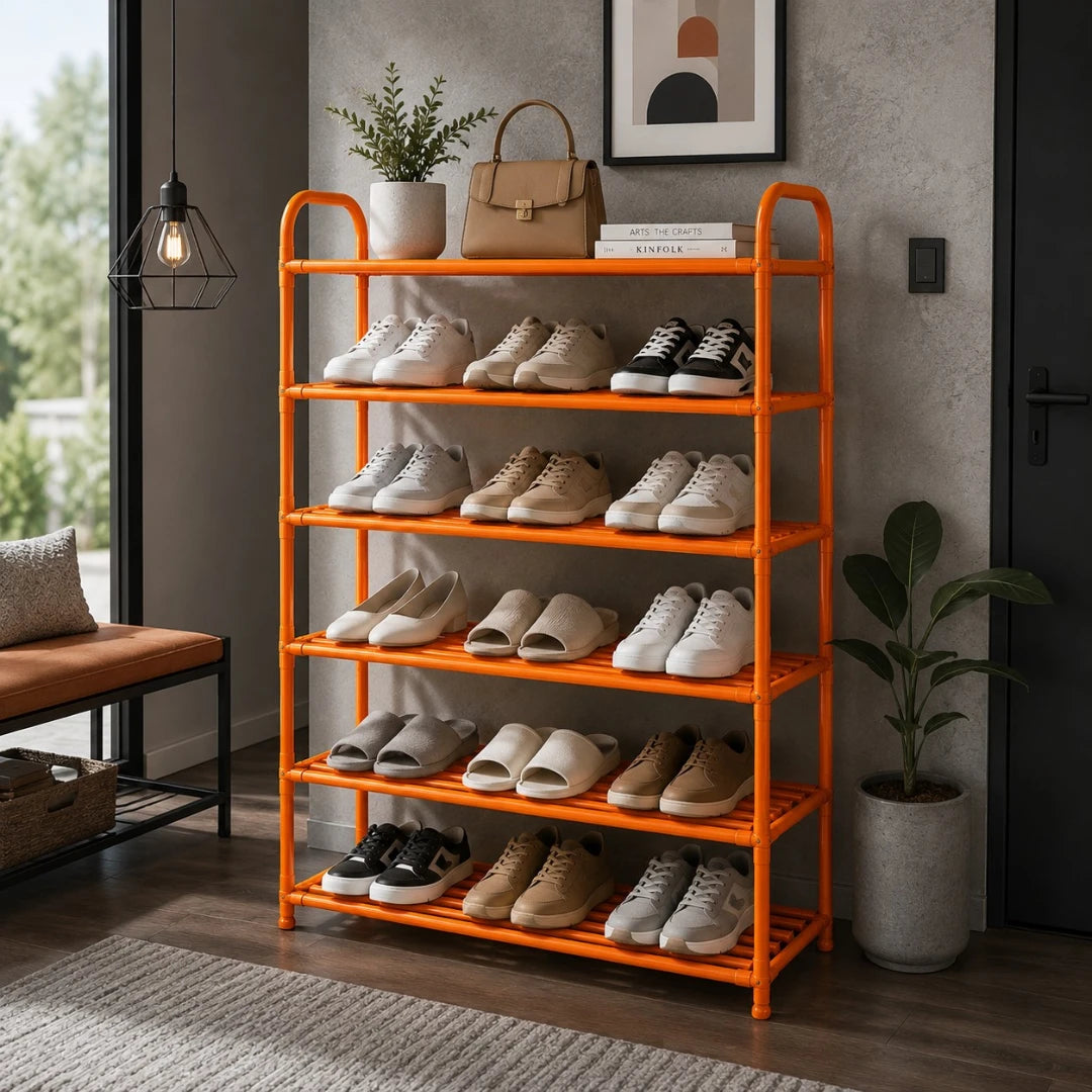 Ziqo 6-Tier Large Shoe Rack Organizer - Orange Multi-Layer Vertical Footwear Stand