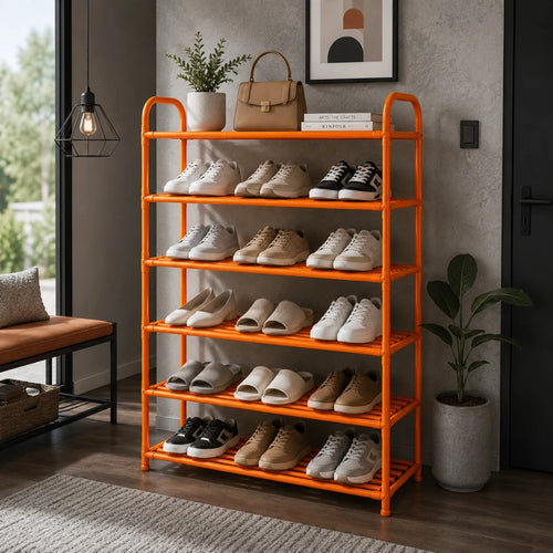 Ziqo 6-Tier Large Shoe Rack Organizer - Orange Multi-Layer Vertical Footwear Stand