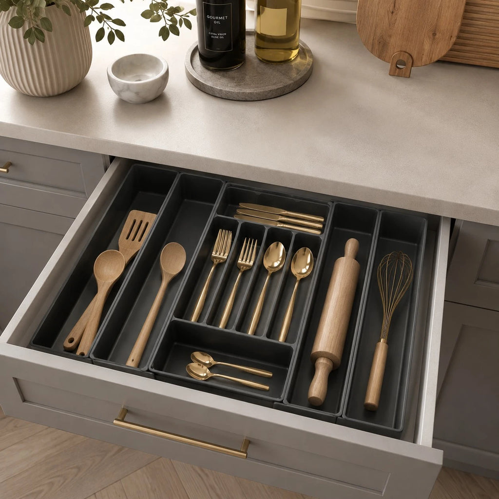 Ziqo Expandable Multi-Compartment Drawer Organizer - Kitchen & Office Storage Tray