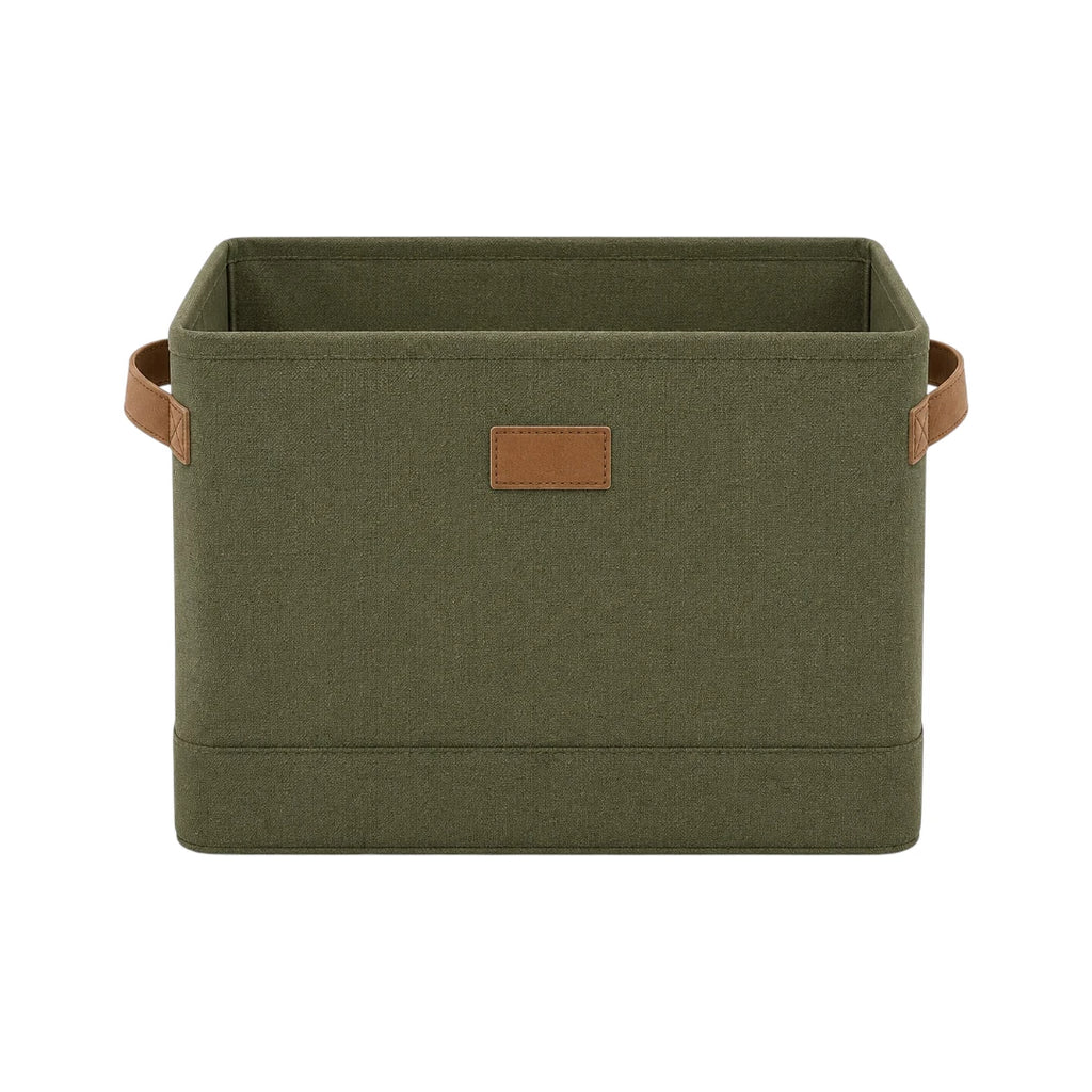 Ziqo Foldable Fabric Storage Bin with Leather Handles - Olive Green Toy & Closet Basket