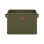 Ziqo Foldable Fabric Storage Bin with Leather Handles - Olive Green Toy & Closet Basket