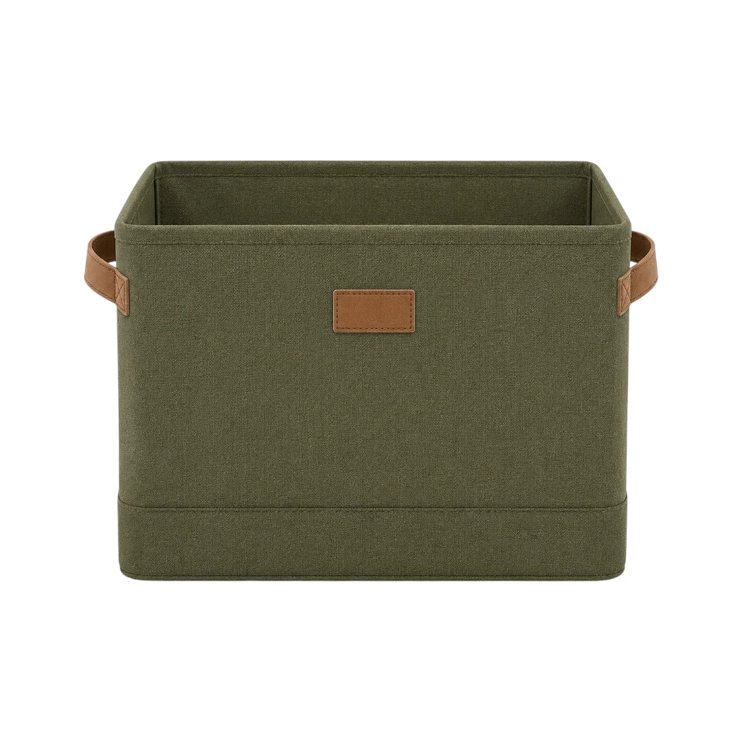 Ziqo Foldable Fabric Storage Bin with Leather Handles - Olive Green Toy & Closet Basket