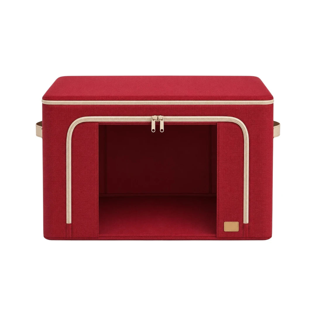 Ziqo Foldable Fabric Storage Box with Double Zipper - Red Closet Organizer Bin