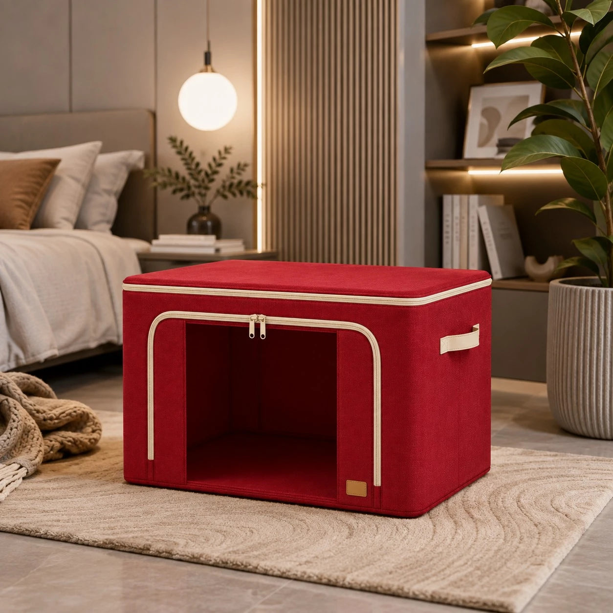 Ziqo Foldable Fabric Storage Box with Double Zipper - Red Closet Organizer Bin