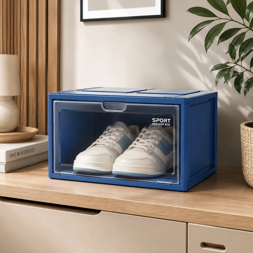 Ziqo Stackable Clear-Door Sneaker Box - Blue Drop-Front Shoe Storage Container