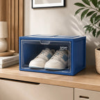 Ziqo Stackable Clear-Door Sneaker Box - Blue Drop-Front Shoe Storage Container
