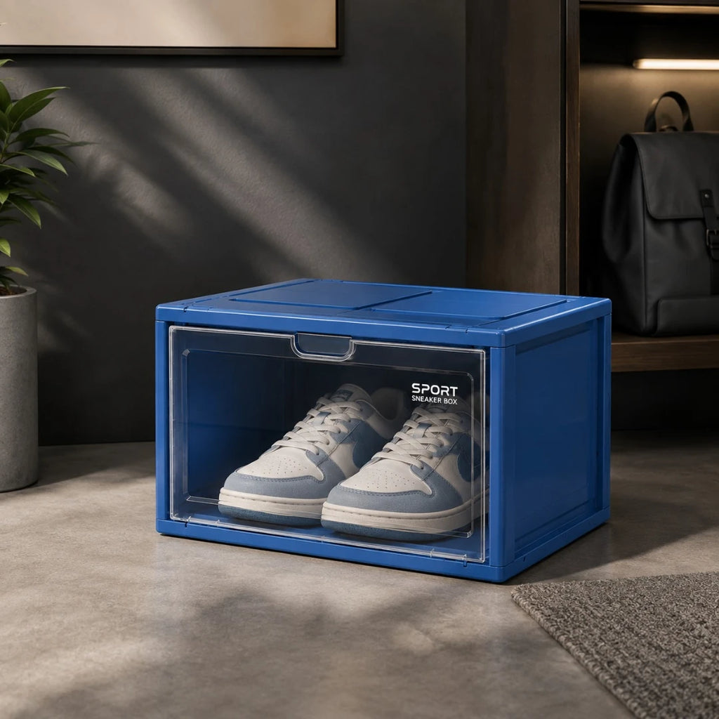 Ziqo Stackable Clear-Door Sneaker Box - Blue Drop-Front Shoe Storage Container