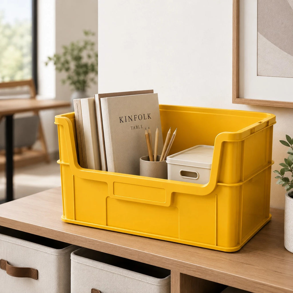 Ziqo Stackable Open-Front Storage Bin - Bright Yellow Utility Crate