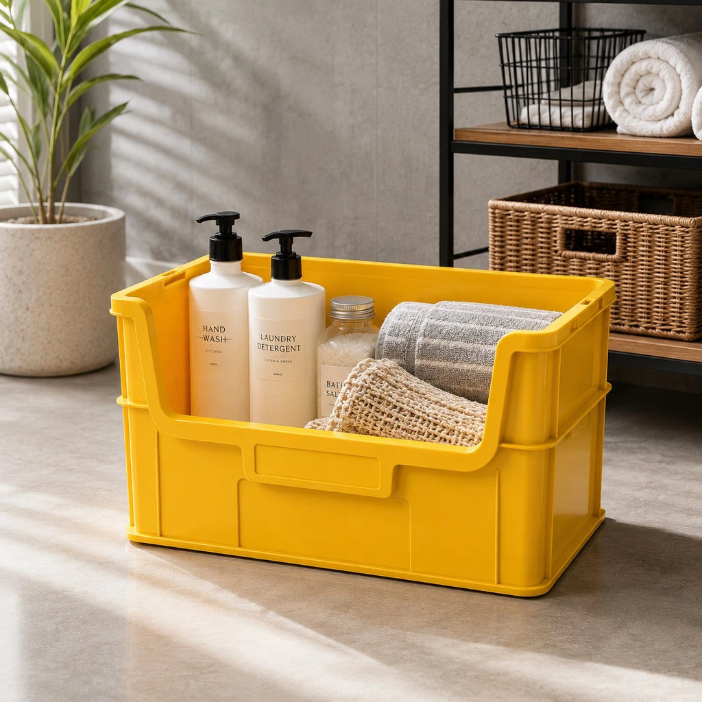 Ziqo Stackable Open-Front Storage Bin - Bright Yellow Utility Crate