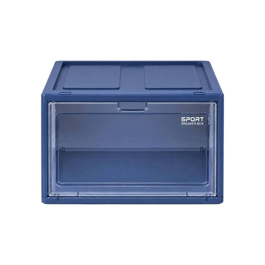 Ziqo Stackable Clear-Door Sneaker Box - Blue Drop-Front Shoe Storage Container