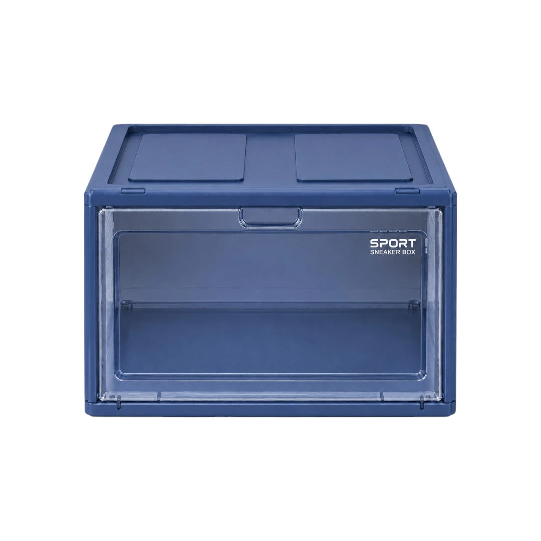 Ziqo Stackable Clear-Door Sneaker Box - Blue Drop-Front Shoe Storage Container